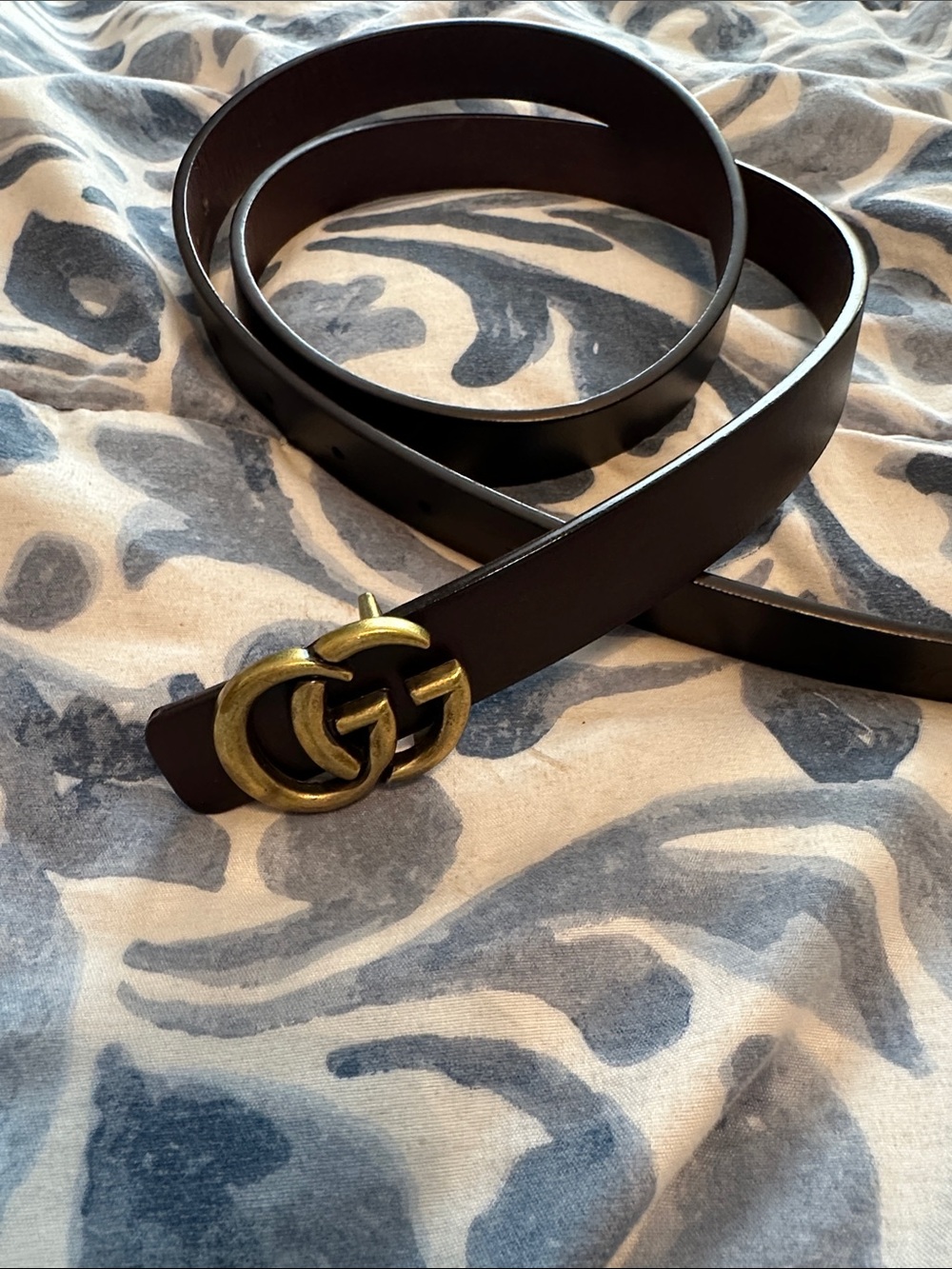 Black Leather Men's Belt with Brass Double-G Buckle